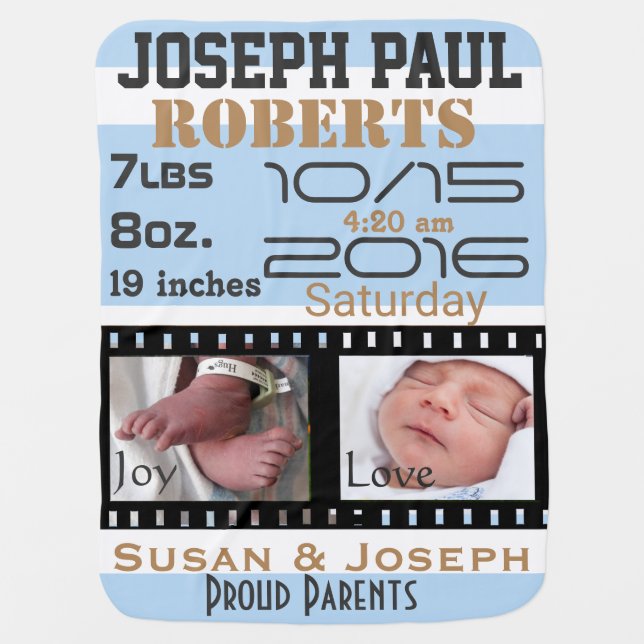 First Photos Film Strip Personalized Baby Blanket (Front)