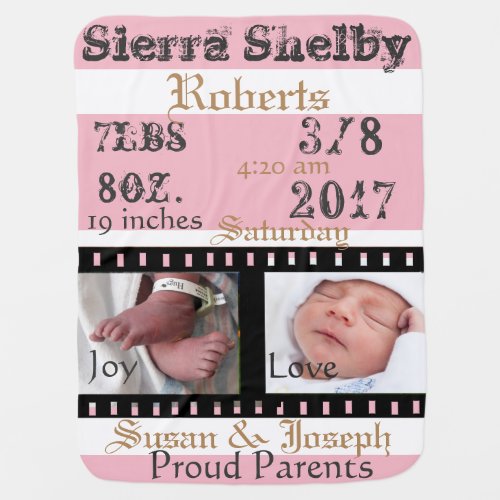 First Photos Movie Reel Baby Birth Stats Blanket