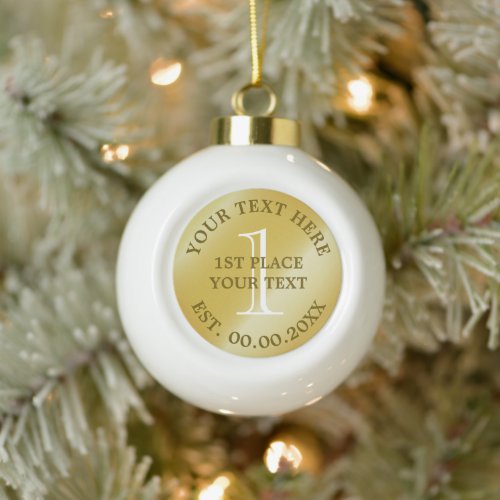 First place champion race winner golden medal ceramic ball christmas ornament