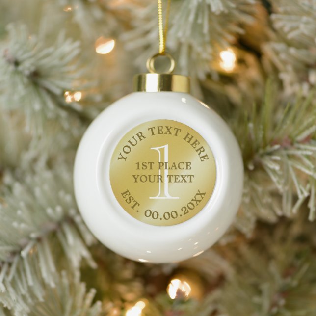 First place champion race winner golden medal ceramic ball christmas ornament (Tree)
