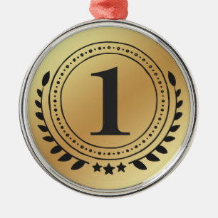 First Place Honor Gold Medal With Gold Gradient Metal Ornament