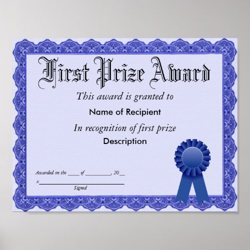 First Prize Blue Ribbon Award Poster