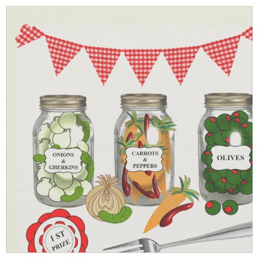 First Prize Home Made Pickles Theme Fabric