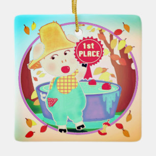 First Prize Pig Square Ceramic Ornament