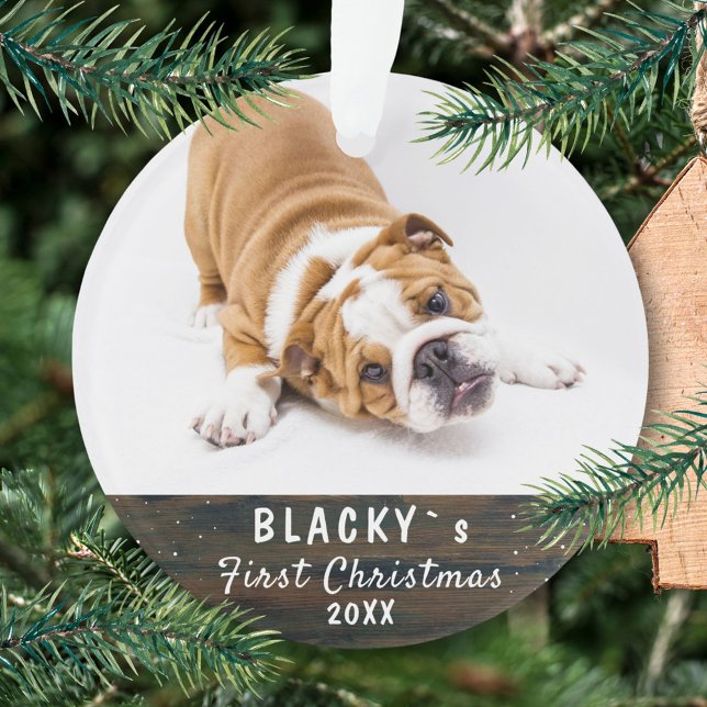 First Puppy Christmas Cute Rustic Pet Photo Ornament (Creator Uploaded)