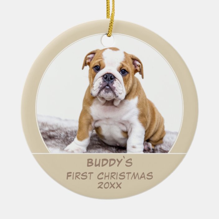 First Puppy Christmas Personalized Pet Photo Ceramic Ornament | Zazzle.com