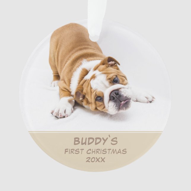 First Puppy Christmas Personalized Pet Photo Ornament (Front)