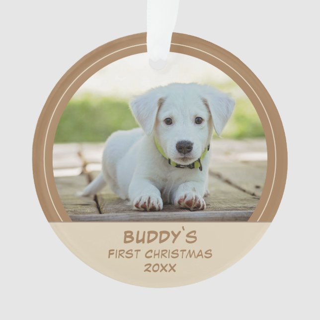 First Puppy Christmas Personalized Pet Photo Ornament (Front)