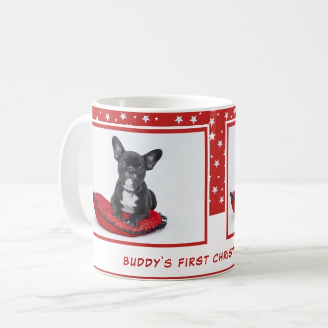 First Puppy Christmas Red Personalized Pet Photo Coffee Mug (Front Left)