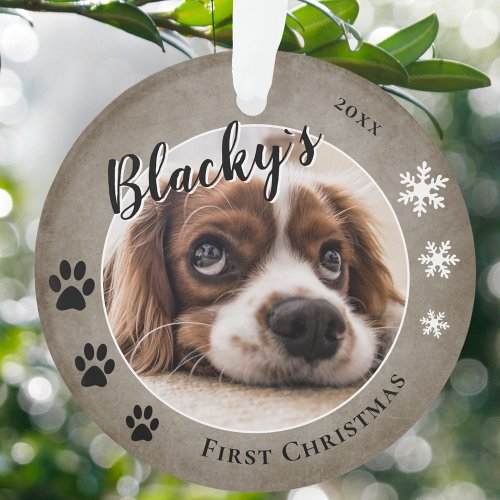 First Puppy Christmas Rustic Dog Name Photo  Ornament