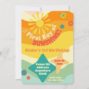 First Ray of Sunshine, Colorful Sun 1st Birthday Invitation