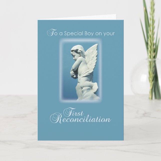 First Reconciliation Card for Catholic Boy, Angel (Front)