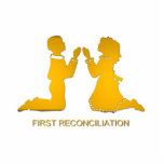 First Reconciliation Cutout<br><div class="desc">This First Reconciliation (Confession) product features a golden colored kneeling boy and girl and the words "First Reconciliation". Feel free to add your own word/ pictures and/or background colors by using Zazzle's great customization / personalization tools. This design is available on over 100 other types of products as well, and...</div>