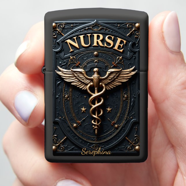 First Responder Caduceus Nurse Protection Gift Zippo Lighter (In Hand)