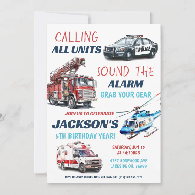 First Responder Units Birthday Invitation Template | Zazzle