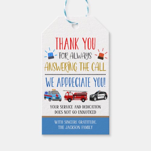 First Responders Appreciation Gift Tag