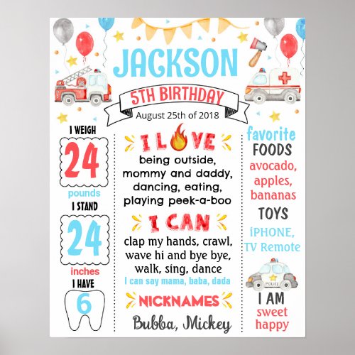 First Responders Birthday Party Milestone  Poster