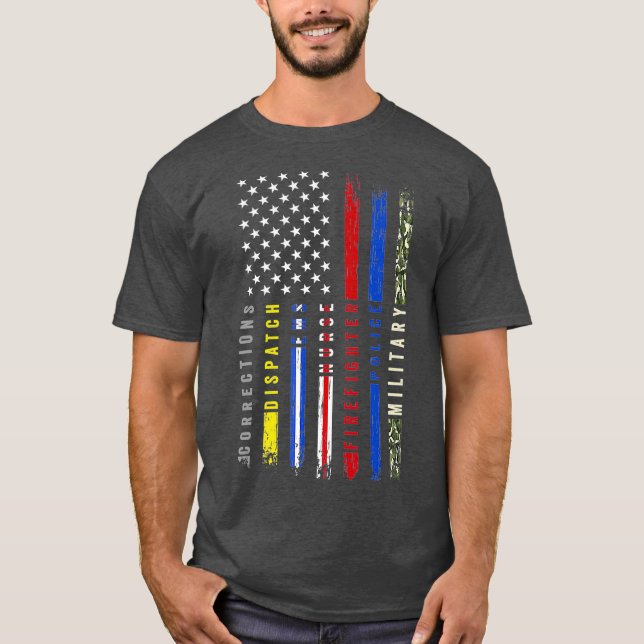 First Responders Hero Flag Nurse EMS Police Fire T-Shirt (Front)