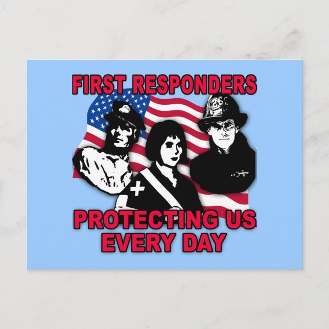 First Responders Tshirts, Bags, Travel Mugs Postcard (Front)