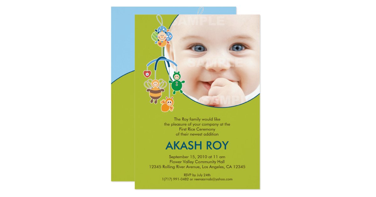 First Rice Ceremony Baby Mobile Invitation Zazzle Com