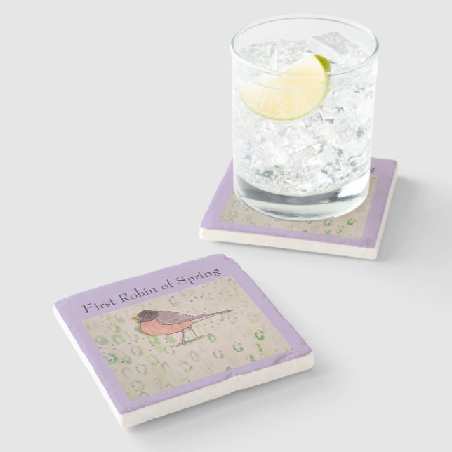First Robin of Spring Stone Coaster (Side)