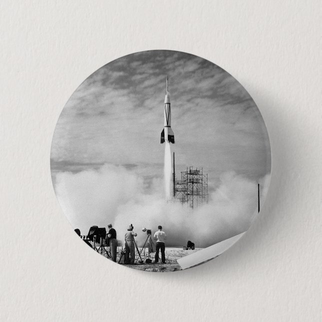 First Rocket Launch, Cape Canaveral, "Bumper 2" Pinback Button (Front)