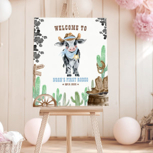 First Rodeo 1st Birthday Baby Cow Welcome Sign