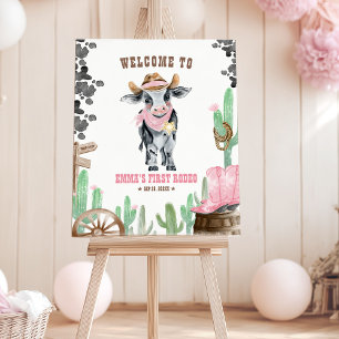 First Rodeo 1st Birthday Baby Cow Welcome Sign