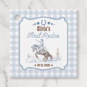 First Rodeo 1st Birthday Blue Western Favor Tags
