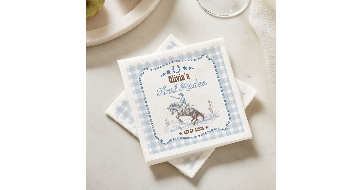 First Rodeo 1st Birthday Blue Western Napkins | Zazzle