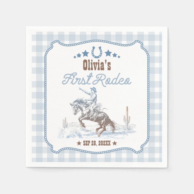 First Rodeo 1st Birthday Blue Western Napkins (Front)