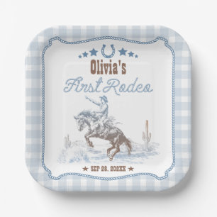 First Rodeo 1st Birthday Blue Western Paper Plates