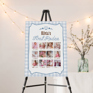 First Rodeo 1st Birthday Blue Western Photo Sign
