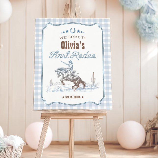 First Rodeo 1st Birthday Blue Western Welcome Sign (Creator Uploaded)