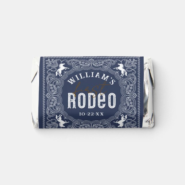 First Rodeo 1st Birthday Candy Wrapper – Navy Blue Hershey's Miniatures (Front)
