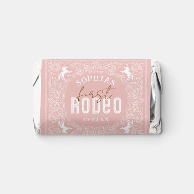 First Rodeo 1st Birthday Candy Wrapper – Pink West Hershey's Miniatures (Front)