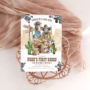 First Rodeo 1st Birthday Cute Animals Wild West Invitation