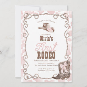 First Rodeo 1st Birthday Dusty Pink Invitation