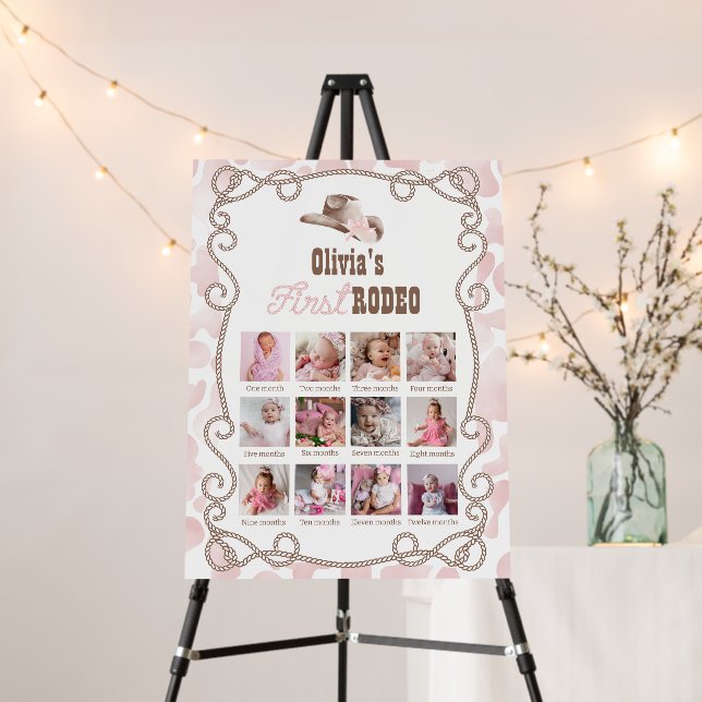 First Rodeo 1st Birthday Dusty Pink Photo Sign (In Situ (Stand))