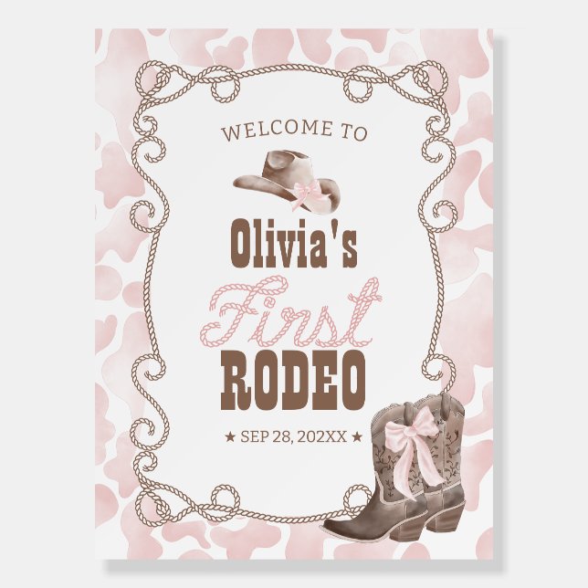 First Rodeo 1st Birthday Dusty Pink Welcome Sign (Front)