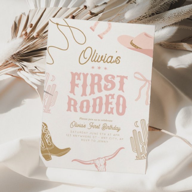 First Rodeo 1st Birthday Invitation Cowgirl Retro (Creator Uploaded)