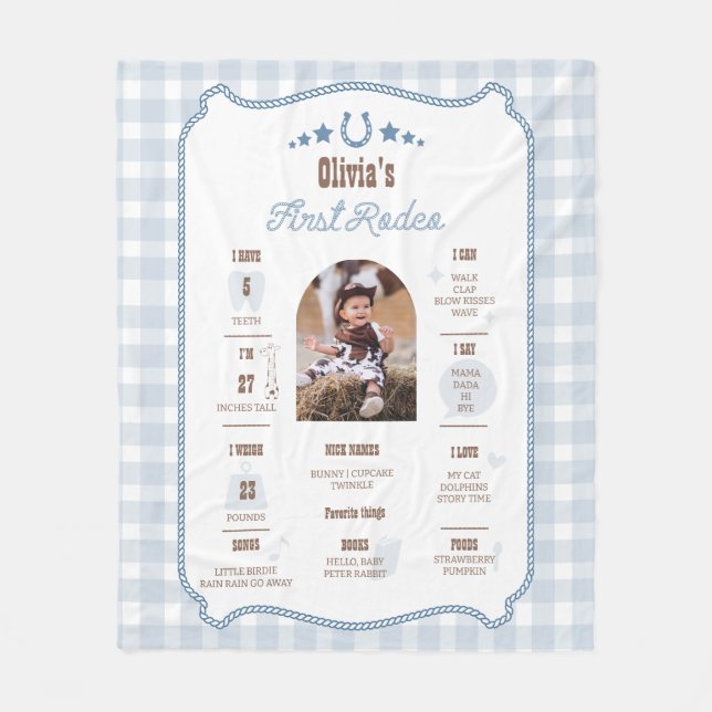 First Rodeo 1st Birthday Milestone Western Sign  Fleece Blanket (Front)
