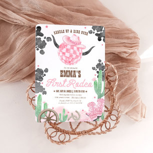 First Rodeo 1st Birthday Pink Boho Wild West Girl Invitation