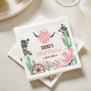 First Rodeo 1st Birthday Pink Boho Wild West Napkins