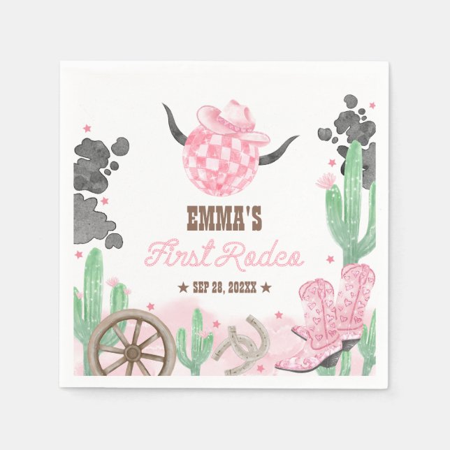First Rodeo 1st Birthday Pink Boho Wild West Napkins (Front)