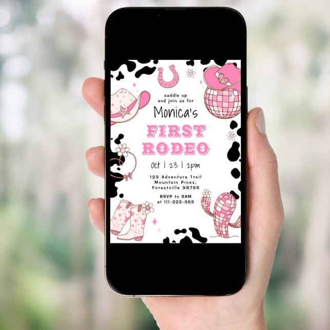 First rodeo 1st birthday pink girl birthday invitation (Front Digital)