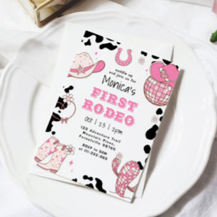 First rodeo 1st birthday pink girl photo birthday invitation