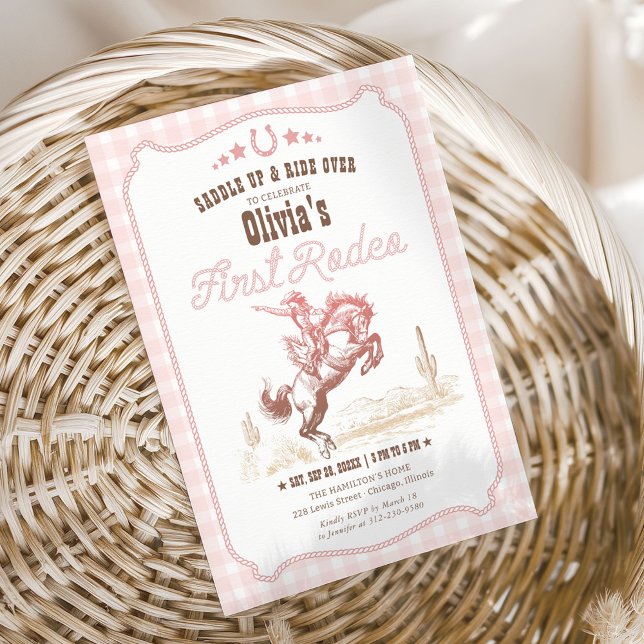 First Rodeo 1st Birthday Pink Western Invitation (Creator Uploaded)