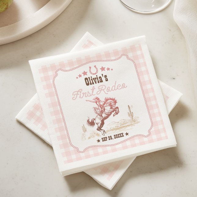 First Rodeo 1st Birthday Pink Western Napkins (Creator Uploaded)