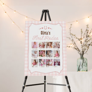 First Rodeo 1st Birthday Pink Western Photo Sign